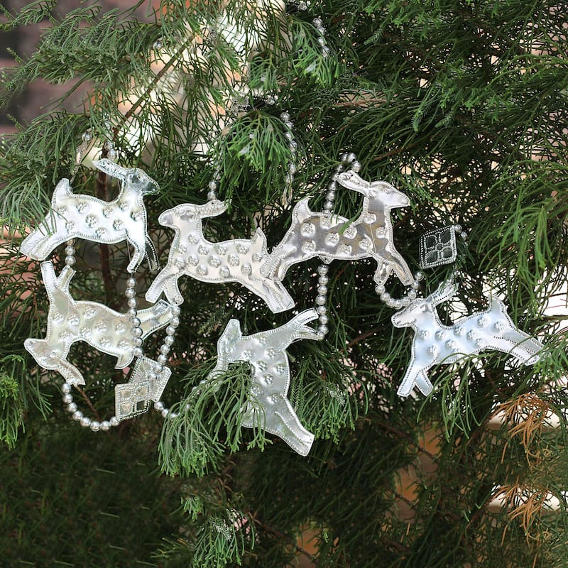 Novica Handmade Flying Reindeer Aluminum Ornament Garlands (Set Of 3)