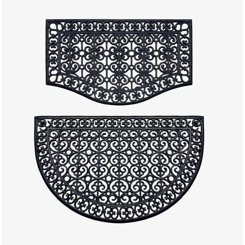 A1HC Rubber Grill Matching Doormat Set, For Front, Patio & Garage Entrance, Heavy Duty for Indoor Outdoor - 2-Piece(Complete Home Set 24x39, 30x48)