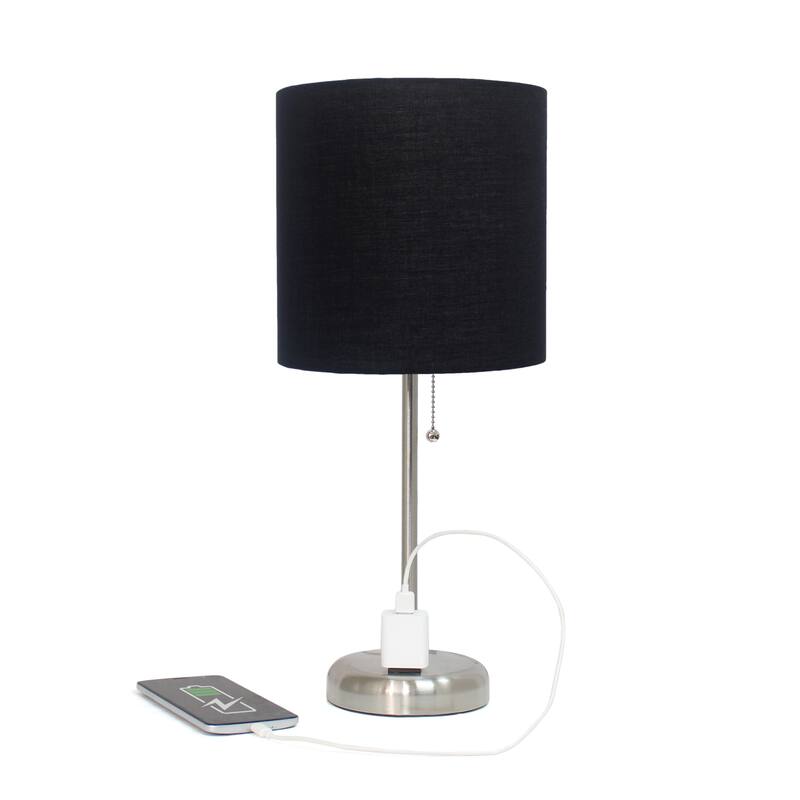 19.5" Power Outlet Metal Lamp in Steel w Aqua Shade