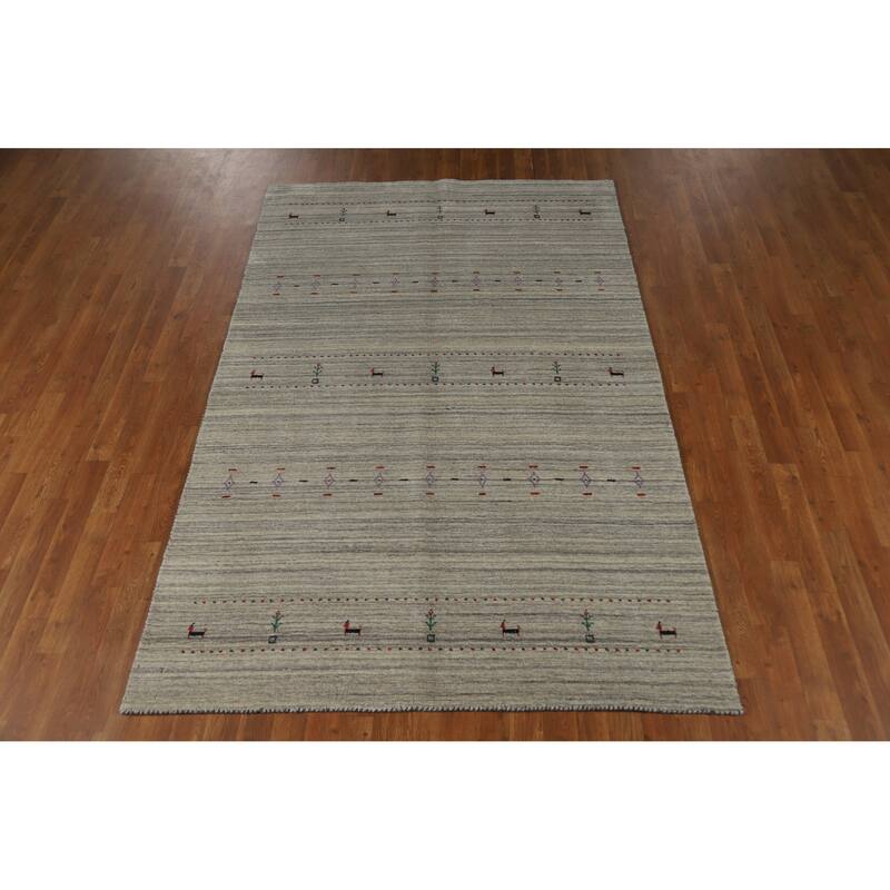 Hand Knotted Oriental 100% Wool Carpet Tribal Animal Pictorial Greys & Charcoal Gabbeh Area Rug - 7' 9'' X 5' 1''