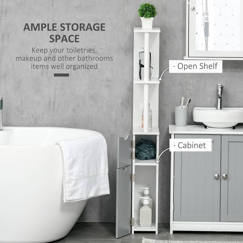 kleankin Tall Bathroom Storage Cabinet with 2 Open Shelves and 2 Door Cabinets, Freestanding Linen Tower