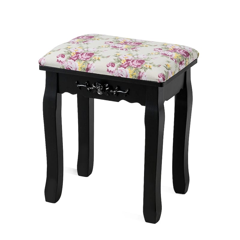 Costway Vanity Wood Makeup Dressing Table Stool Jewelry Desk Black