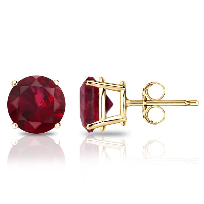 Auriya 14k Gold 2/5ctw Red Ruby Gemstone Stud Earrings - Yellow