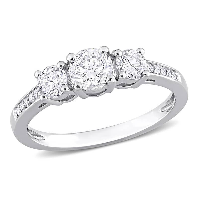 Miadora White Platinum Oval Round or Emerald Diamonds 3-Stone Engagement Ring 1ct TDW - 5 - Round