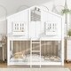 preview thumbnail 2 of 16, Twin Over Twin Pine Wood House Bunk Bed Frame with Roof, Window, Door, Safety Guardrails, Ladder, No Need Spring Box