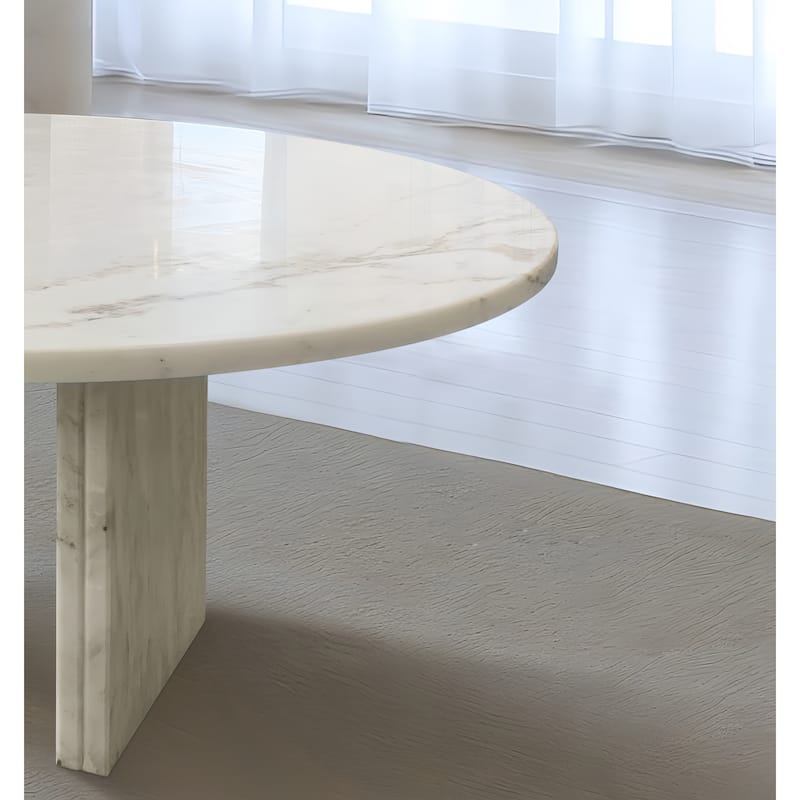 Roomfitters Round Marble Coffee Table, Natural Stone Living Room Table, Solid Marble Accent Table, Modern Design