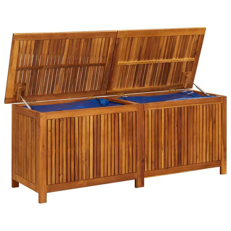 Outdoor Storage Chest with Inner Bag, Brown Solid Acacia Wood, 59 Inch