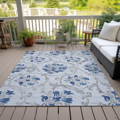 Machine Washable Indoor/ Outdoor Chantille Scroll Floral Rug