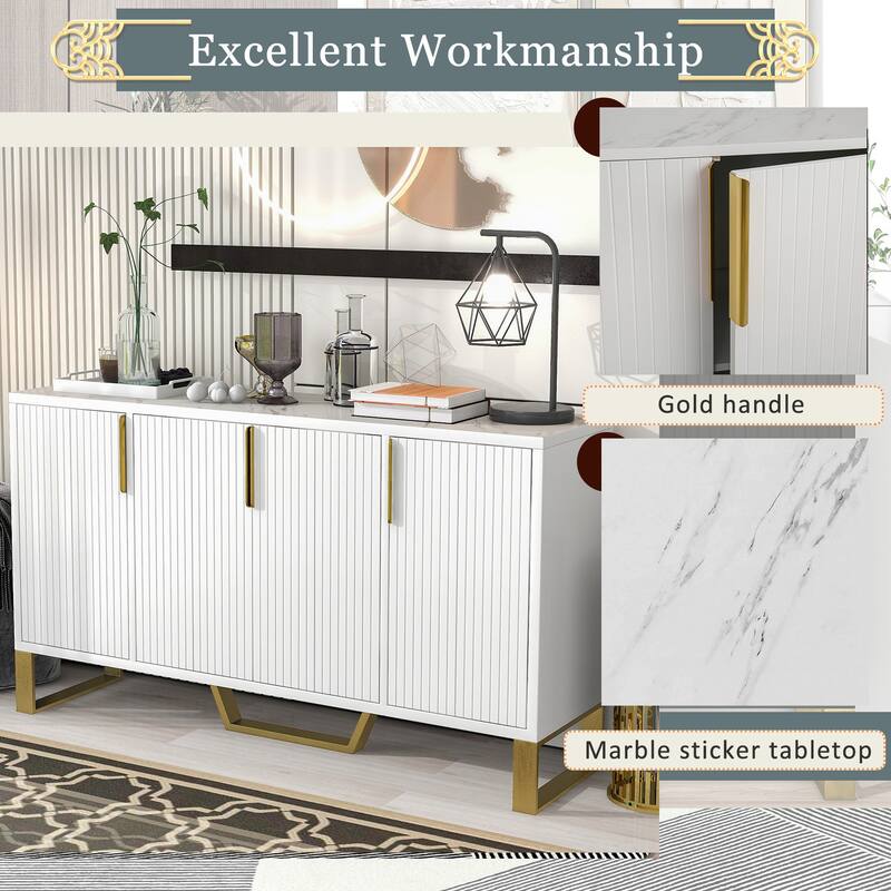 Kitchen Pantry Cabinet with 4 Doors, Buffet Cabinet with Metal Handles and Legs, Console Table with Adjustable Shelves