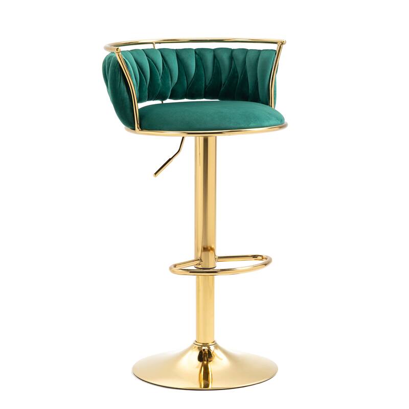 4 Set Velvet Adjustable Swivel Bar Stools With Backs