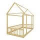 preview thumbnail 24 of 76, Pine Wood Floor Wooden Bed with House Roof Frame and Safety Guardrails