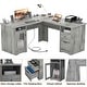 preview thumbnail 58 of 70, Modern Farmhouse L-Shape Desk with File Cabinet and Drawers, Homer Office Executive Desk with Charge Station