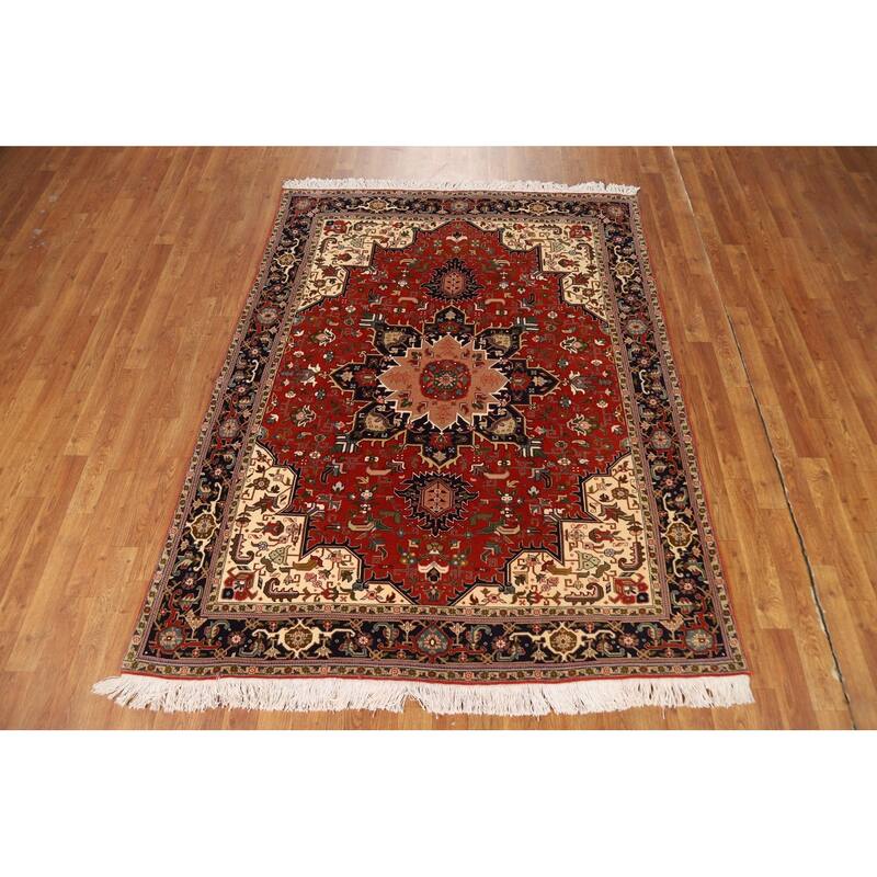 Orange Medallion Tabriz Persian Rug Handmade Wool Carpet - 4'11"x 6'6"