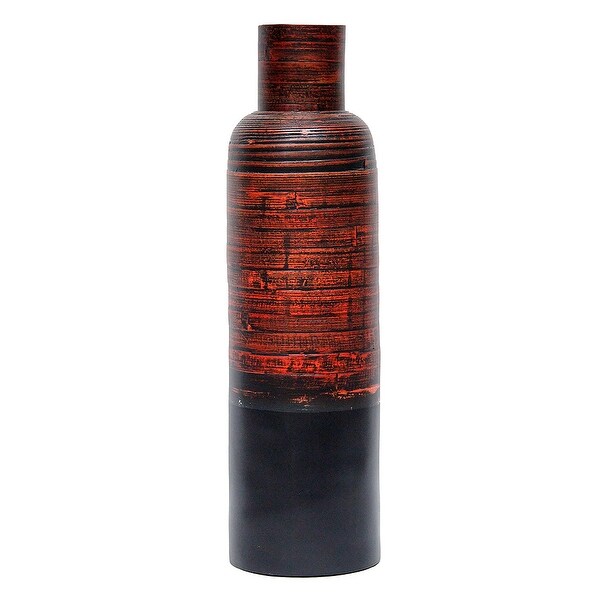 36 Spun Bamboo Bottle Vase - Bamboo In Distressed Red & Matte Black