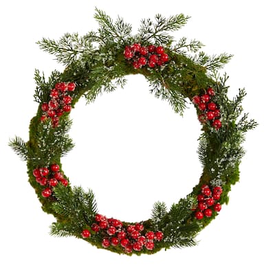 20" Iced Pine and Berries Artificial Christmas Wreath - Green - 20