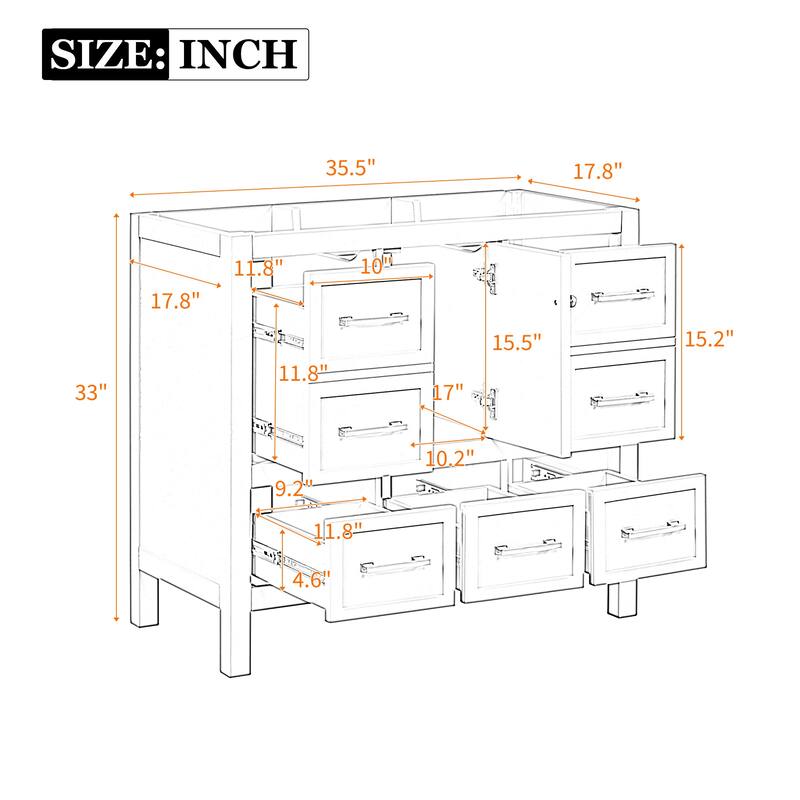 GDFStudio - Merrow Modern Freestanding Bathroom Vanity with with 5 Drawers& Soft Closing Doors (NOT INCLUDE BASIN SINK)