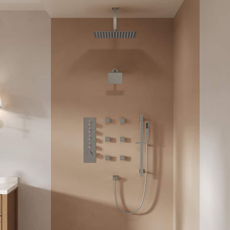 GRANDJOY Thermostatic Bathroom Shower Combo Kit, Dual Showerheads with Handheld and Pressure Balance Control