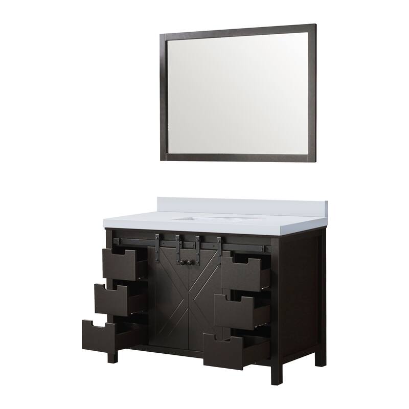 Marsyas Bath Vanity, White Quartz Countertop and Mirrors