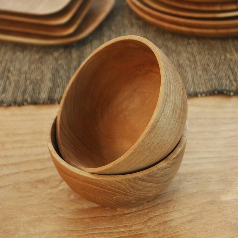 Novica Handmade Dinner Duo Teak Wood Bowls (Pair) - 2.8" H x 5" D