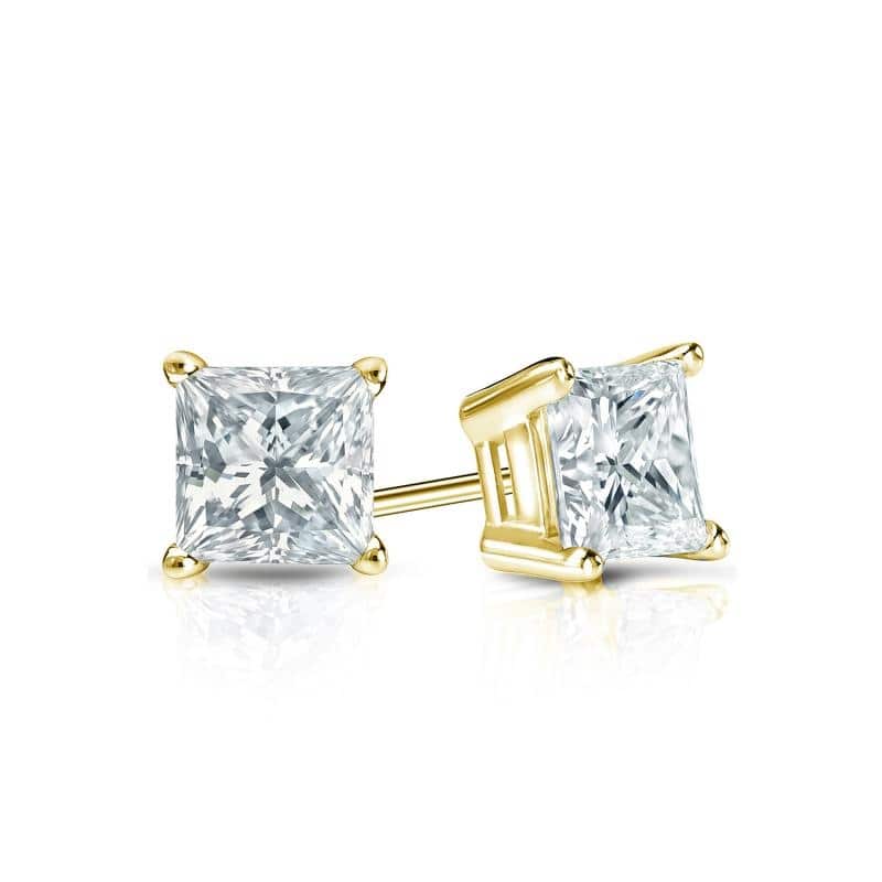Auriya 14k Gold Lab Grown Princess Diamond Stud Earrings 0.50 to 5.00 ct. tw. 4-Prong Basket Push-Back (F-G VS)