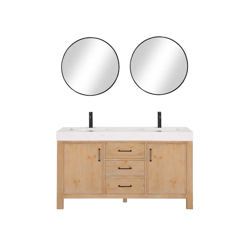 Miseno MV-703860M León 60" Free Standing Double Basin Vanity Set with - Fir Wood Brown / Lightning White - Wood Finish