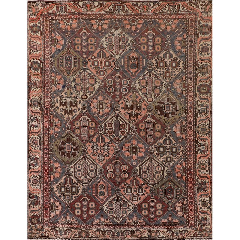 Vegetable Dye Bakhtiari Persian Antique Rug Hand-Knotted Wool Carpet - 4'11" x 6'4"