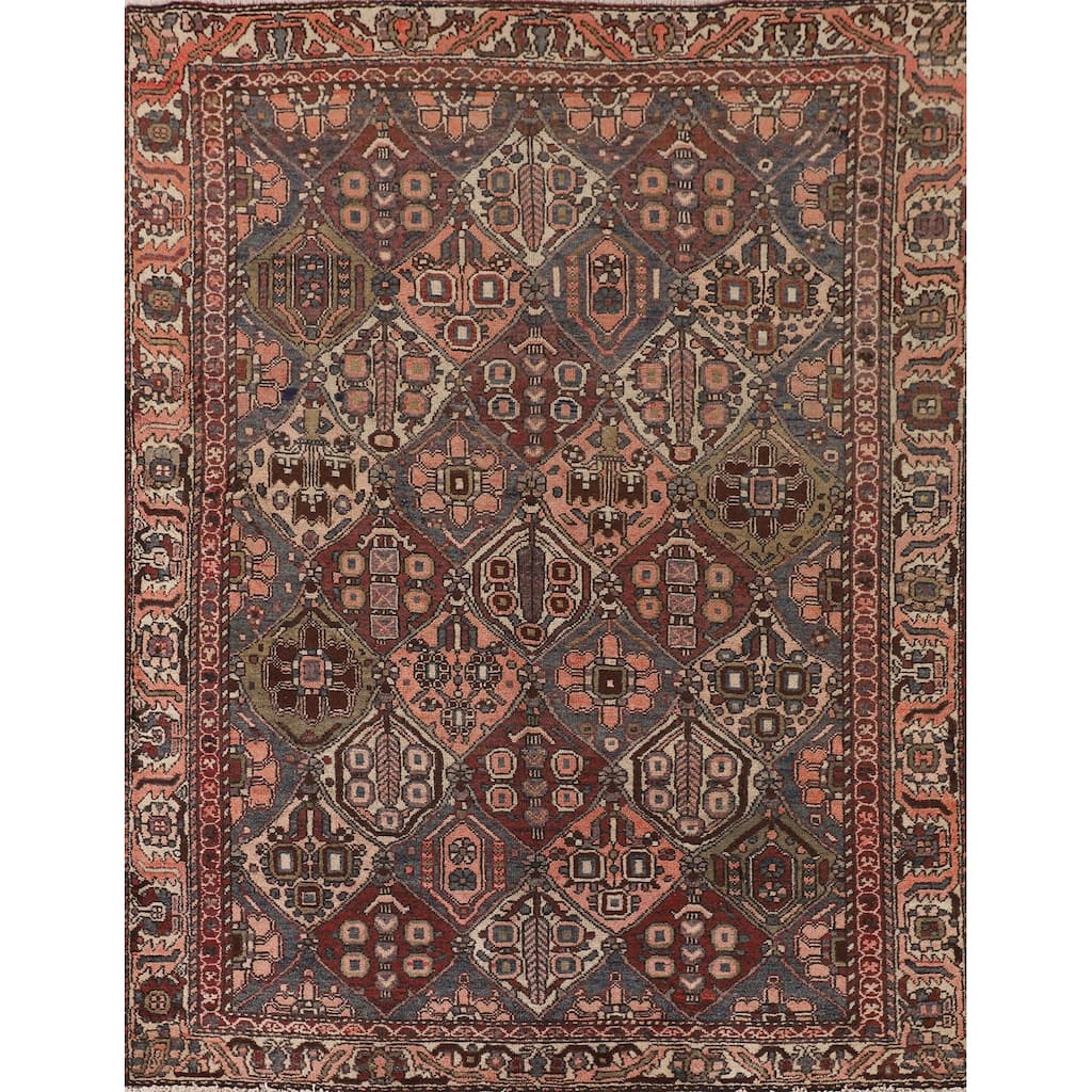 Vegetable Dye Bakhtiari Persian Antique Rug Hand-Knotted Wool Carpet - 4'11" x 6'4"