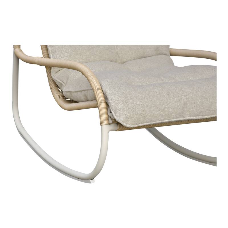 NADAAL STUDIOS Torven Outdoor Rocking Chair, Woven Synthetic Wicker, Aluminium Frame, Brown Cushion, Brown