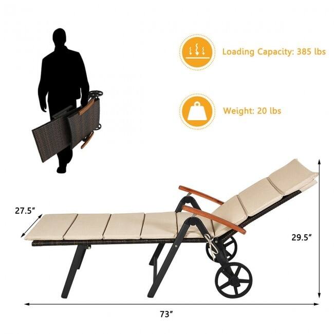 Premium Outdoor Rattan Chaise Lounge Recliner Chair for Relaxation - 56.5"~ 73" x 27.5" x 29.5"~44" (LX WX H)