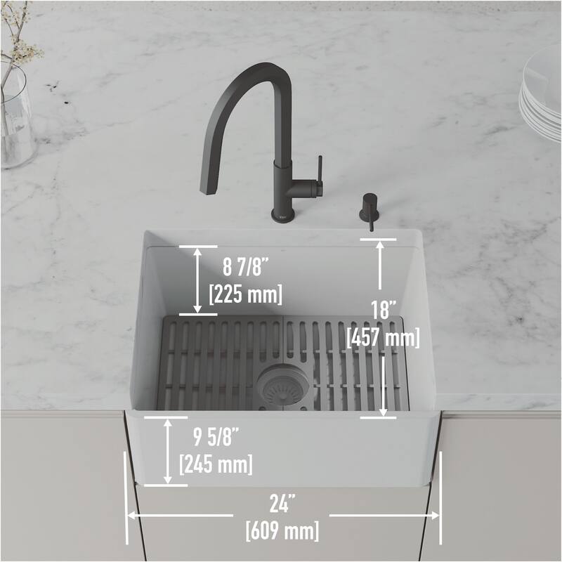 Vigo VGRA2418FLK1 Matte Stone 24" Farmhouse Single Basin Solid Surface