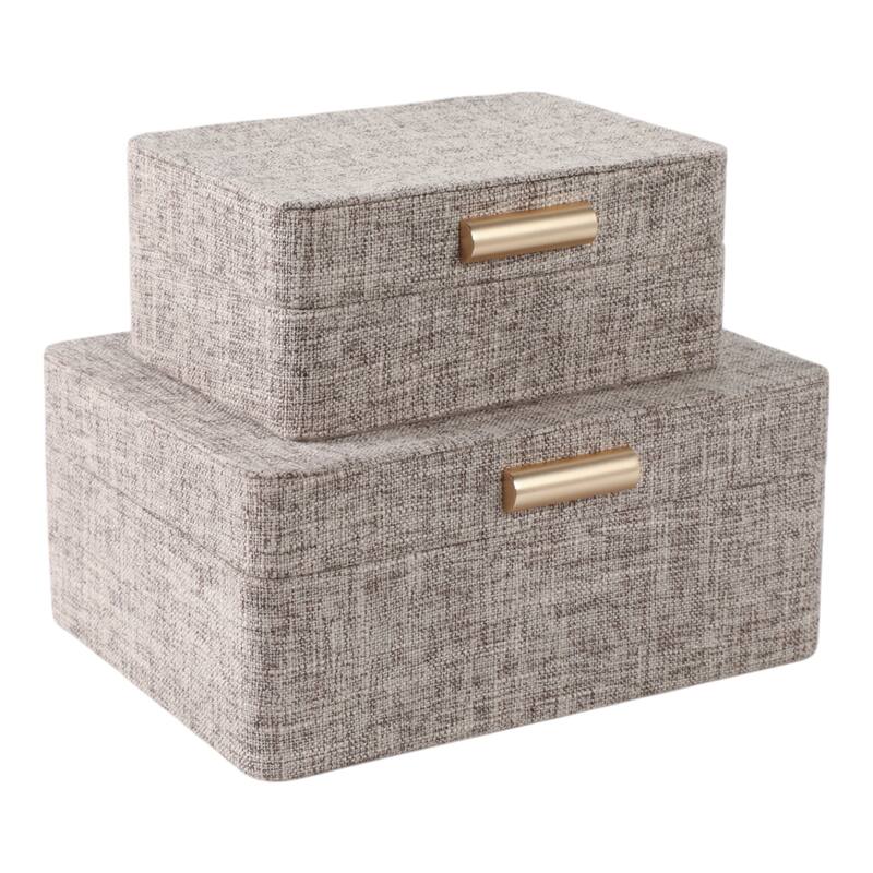 Fabric Organizer Box with Lid Modern (Set of 2) - 9" Brown - 9" x 7" x 4"