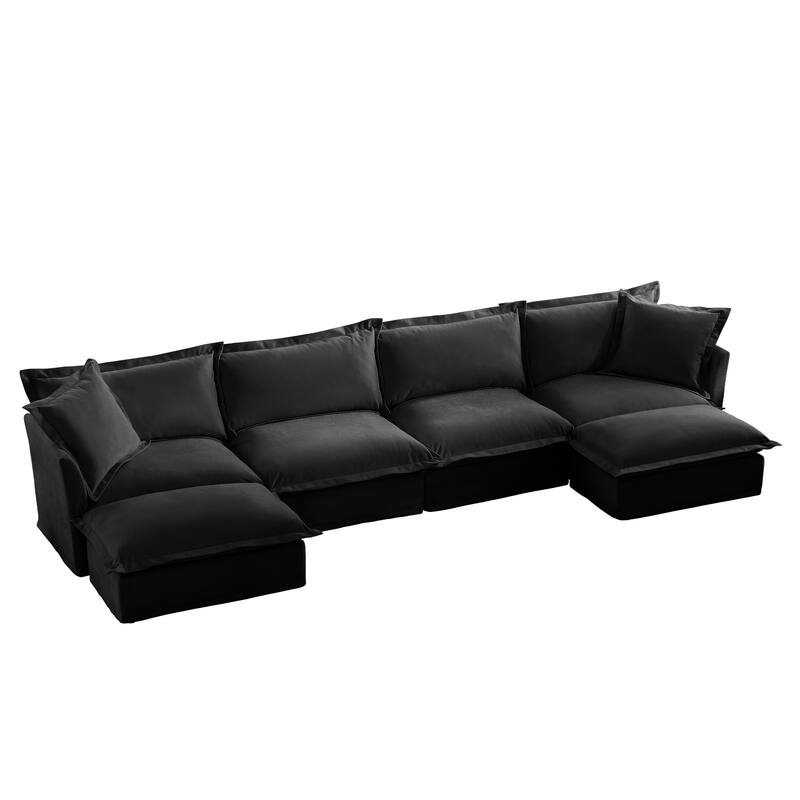 Modern 4 Seater Upholstered Sofa with 2 Ottomans and 2 Pillows