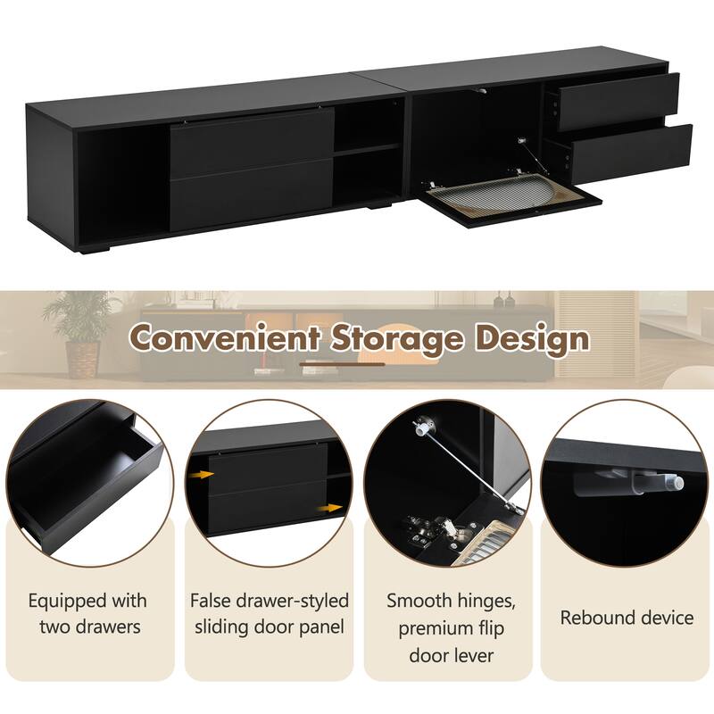 Modern TV Stand with Fluted Glass Door,2 Drawers and LED Light