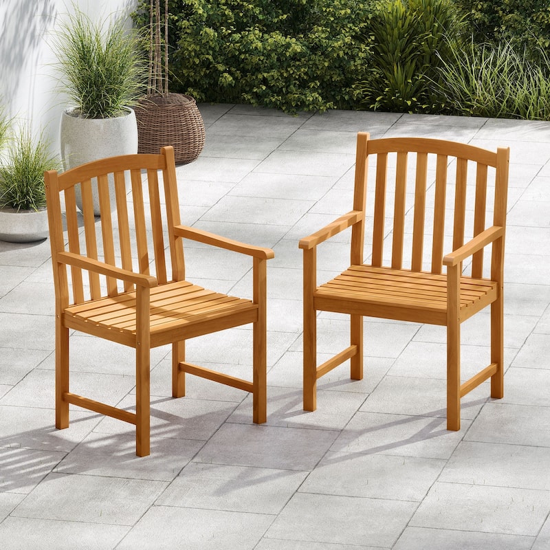 Gymax 4PCS Outdoor Dining Chairs Acacia Wood Slatted Patio Chairs w/