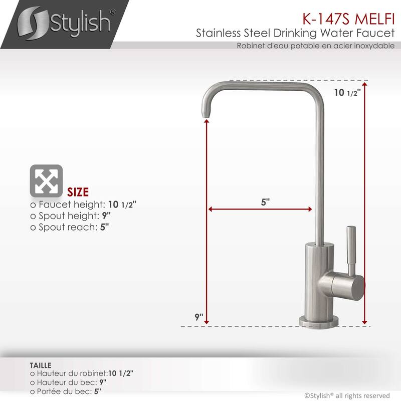 STYLISH Kitchen Sink Drinking Water Tap Faucet in Stainless Steel - Faucet Height: 10 1/2" | Spout Height: 9"