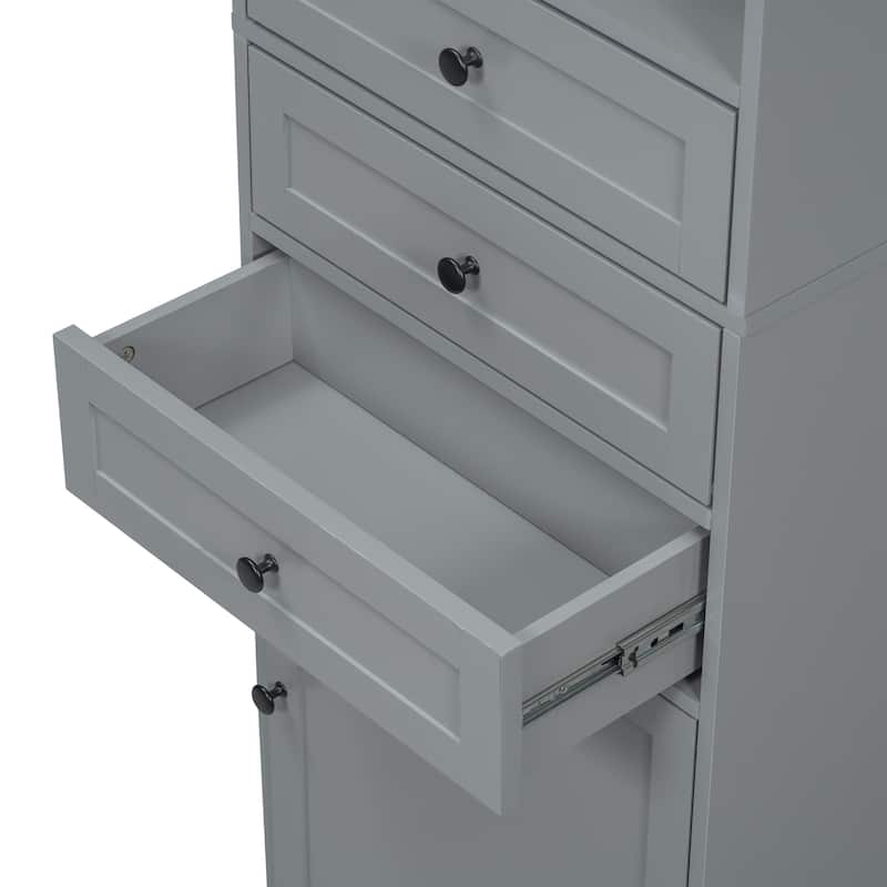 Tall Storage Cabinet with 3 Drawers and Adjustable Shelves