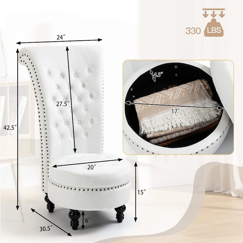 Velvet High-Back Storage Chair - Royal Accent Armless Chair for Living Room & Bedroom, 330lbs Weight Capacity