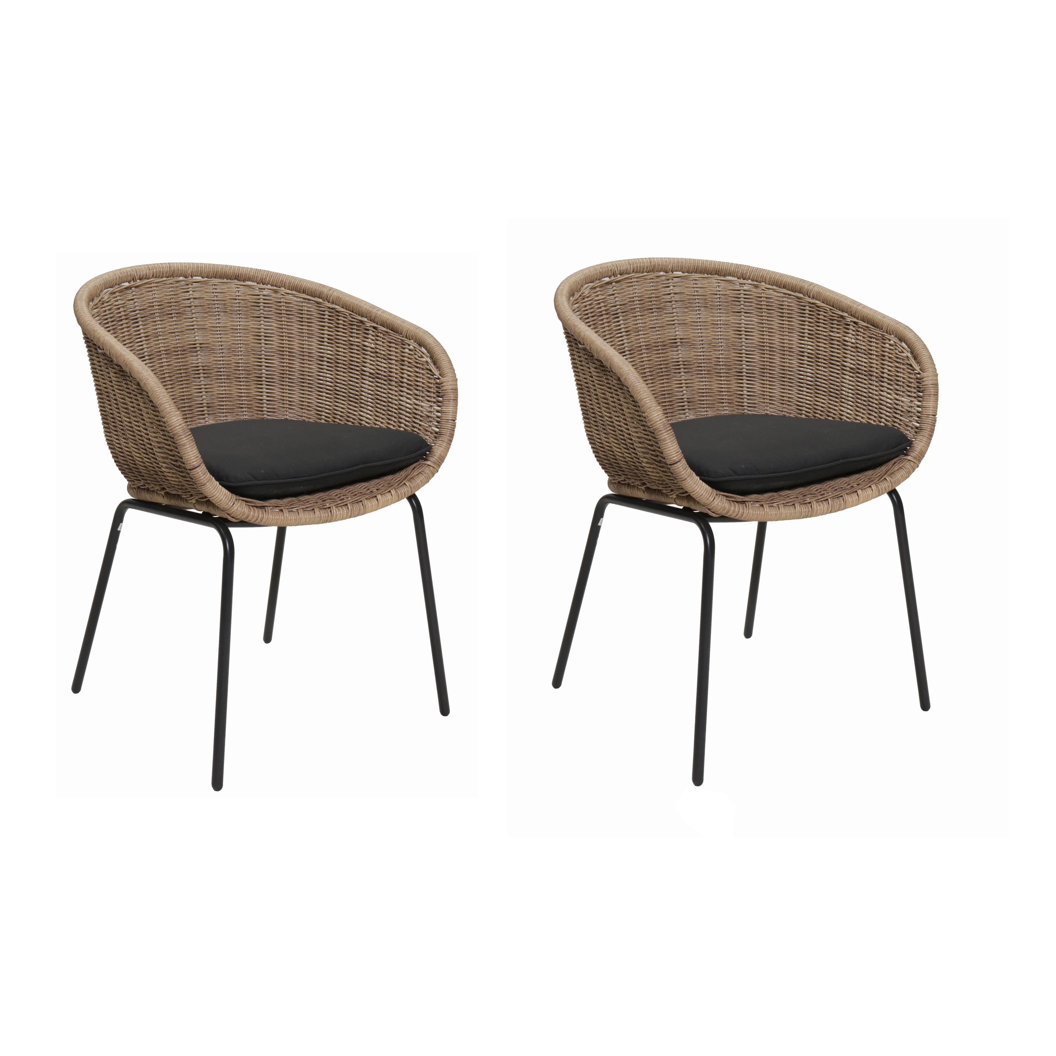 Outdoor Wicker Rattan Bucket Chair with Cushion - Set of 2 Weather-Resistant Patio Chair