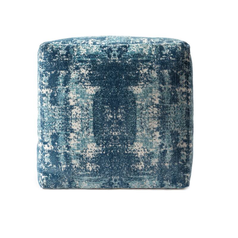 Sevita Modern Abstract Polyester Blend Pouf - Blue/Ivory