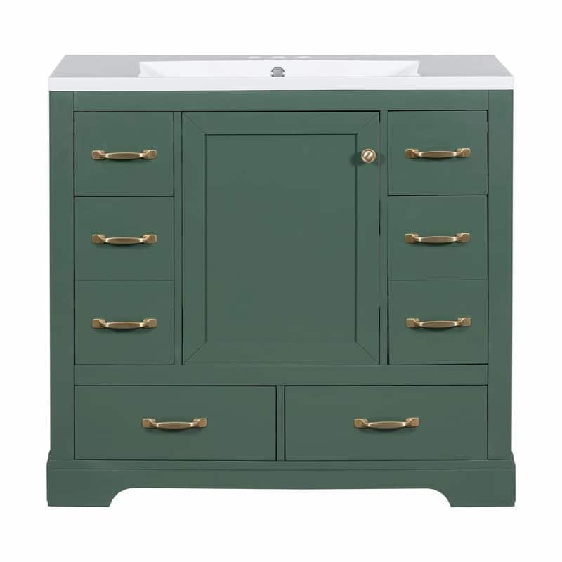 36" Bathroom Vanity with Sink Combo: Six Drawers, Multi-Functional Divider, Adjustable Shelf