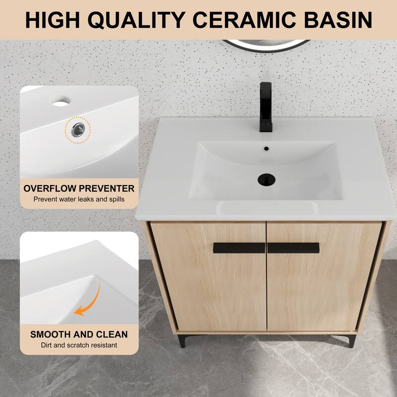 Bathroom Vanity With Sink In 24/30 Inch, Freestanding Bathroom Vanity With Soft Close Door and Adjustable Shelf