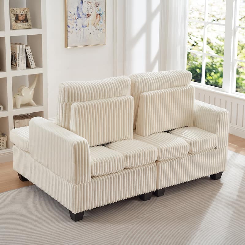 Modern Modular 2-Seater Sofa, Corduroy Sofa with Adjustable Backrest, Square Handrail, for Living Room, Bedroom and Apartment