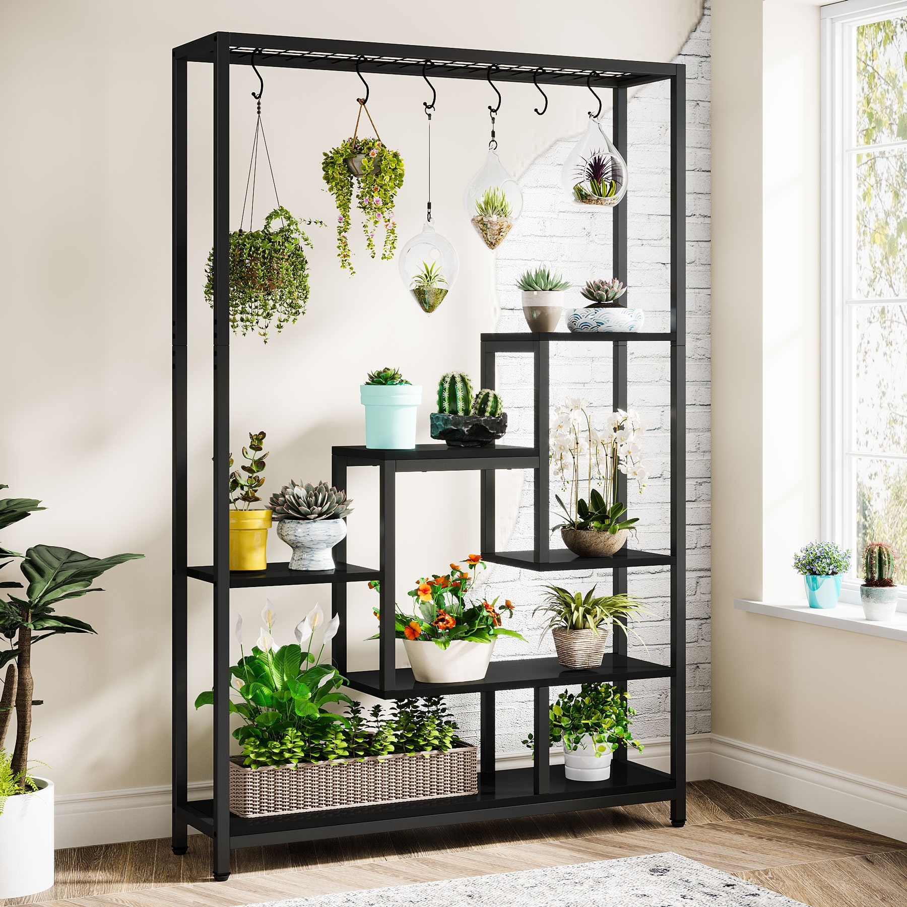 70.9 Inches Tall Indoor Plant Stand with 10PC S Hanging Hooks