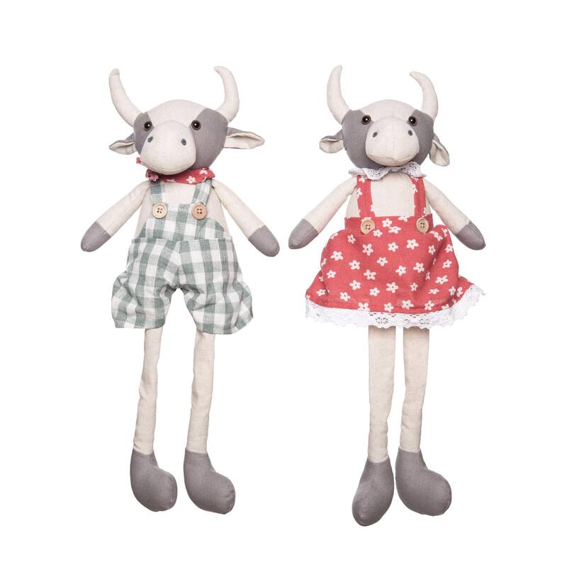 Transpac Plush Sweet Cow Shelf Sitter Set of 2 Spring Home Decorations