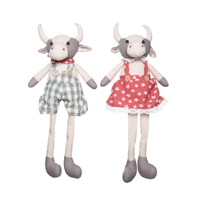Transpac Plush Sweet Cow Shelf Sitter Set of 2 Spring Home Decorations