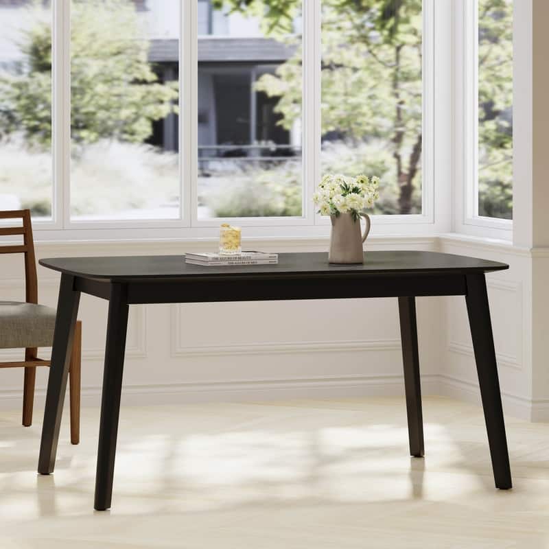 Mid-Century Modern Dining Table with Faux Wood Top & Rubberwood Legs, 59" Retro Kitchen Table