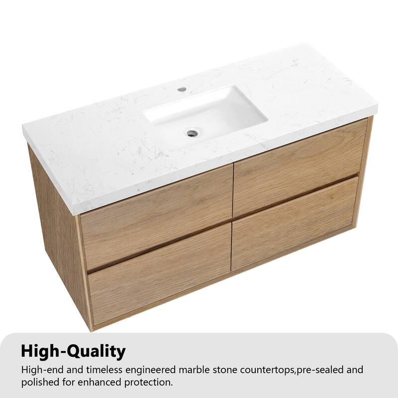 NebulaSky 24/ 30/ 36/ 48 in Wall Mounted Single Sink Bathroom Vanity with Engineered Stone Top Combo Cabinet Vanity Set
