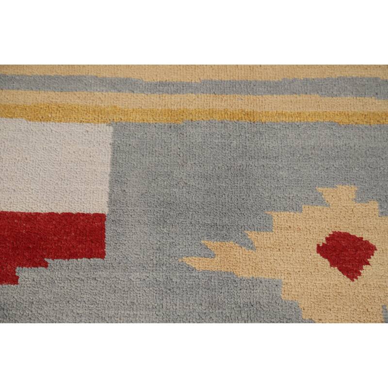 Hand Knotted Oriental 100% Wool Carpet Modern Geometric Greys & Charcoal Gabbeh Area Rug - 9' 2'' X 6' 0''