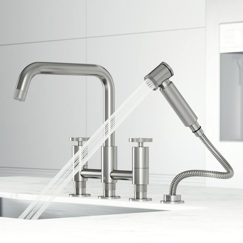VIGO Cass 12" H 2-Handle Widespread Bridge Pull-Out Sprayer Kitchen Faucet