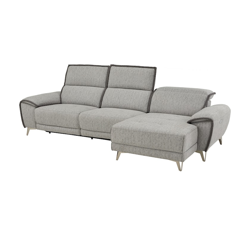 Matera Gray Yarn Dyed Fabric Power Recliner Sectional Sofa with Chaise and USB Charger by iNSPIRE Q Modern